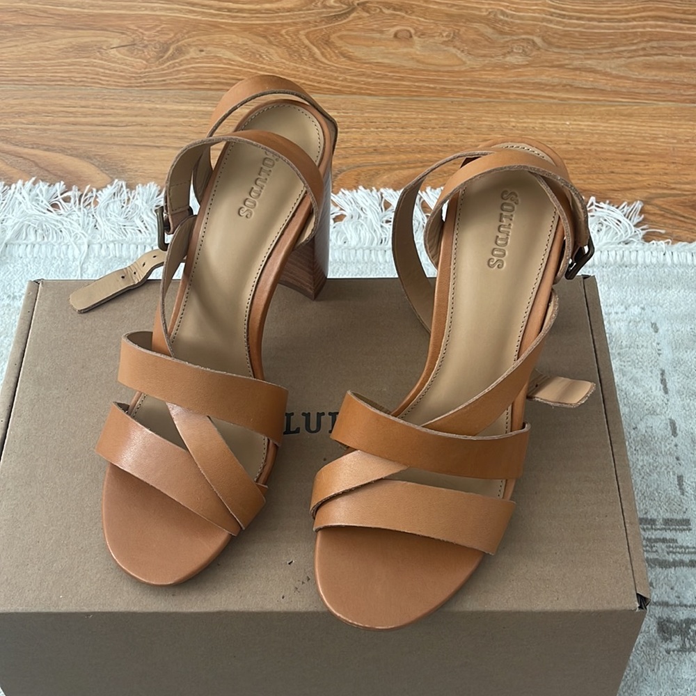 Soludos Nude EMILE Leather Ankle Strap Open Toe Heels Size US 7.5 NEW